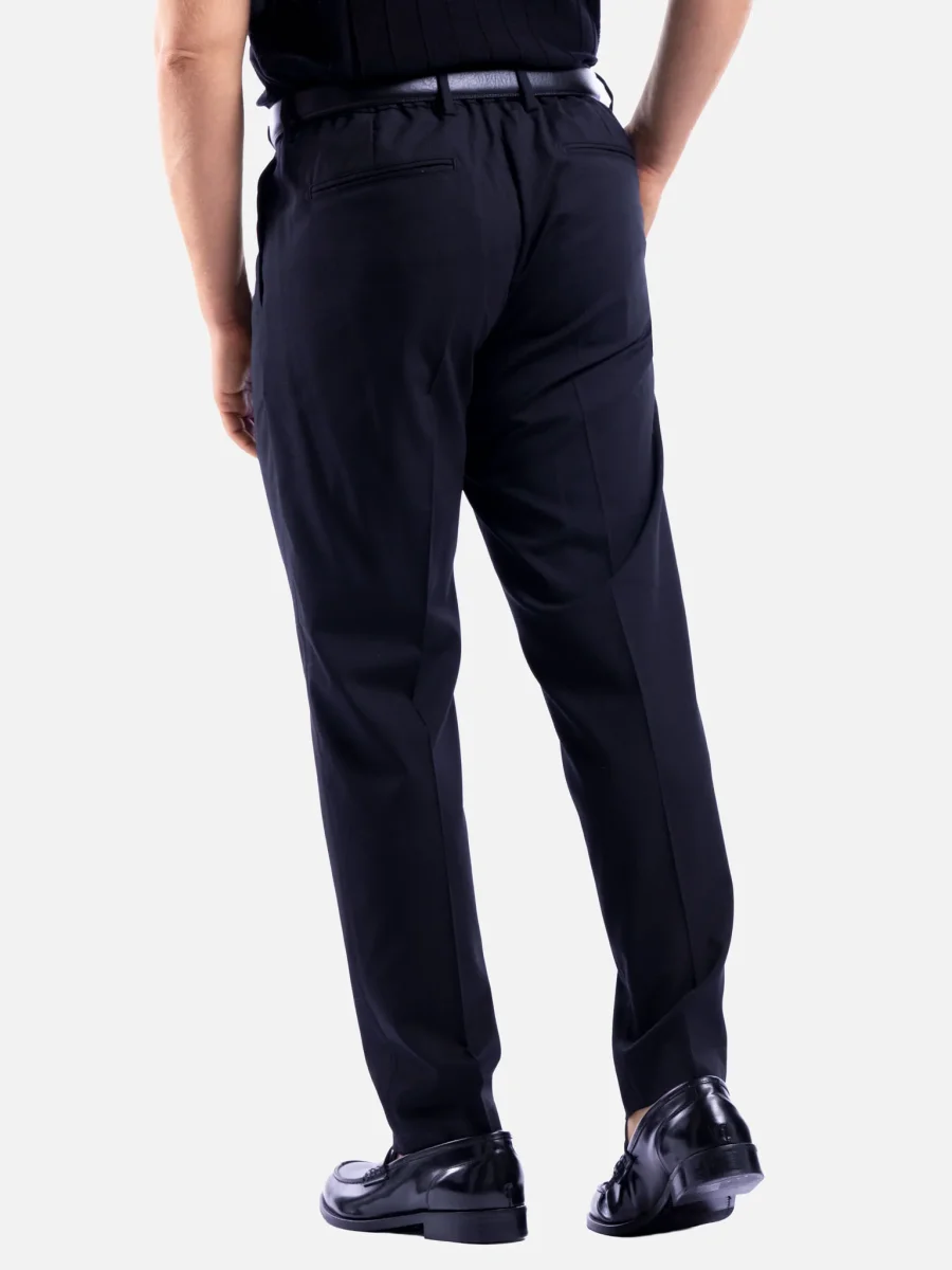 Pantalone Blu con Pinces e Vita Elasticizzata - immagine 4